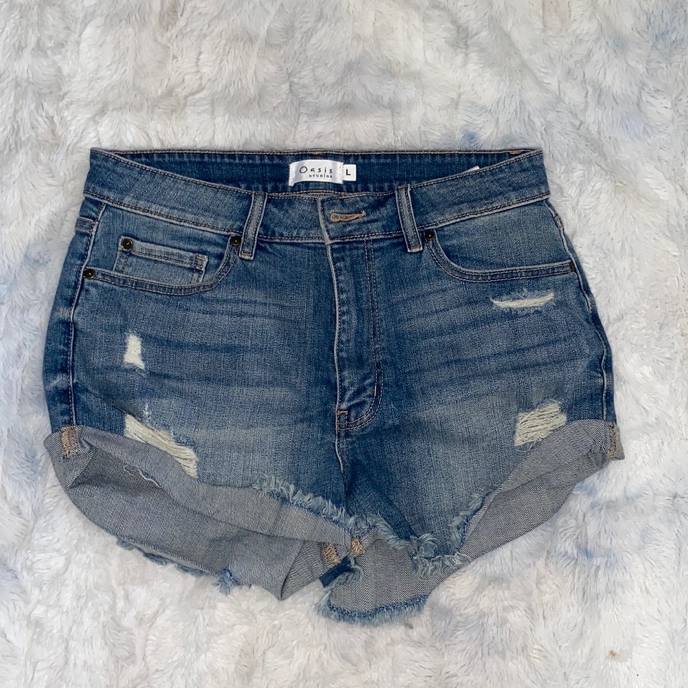 Large denim ripped shorts